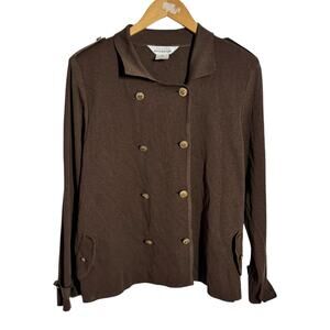 Misook Double Knit Breasted Jacket Blazer Women XL Chocolate Brown Old Money